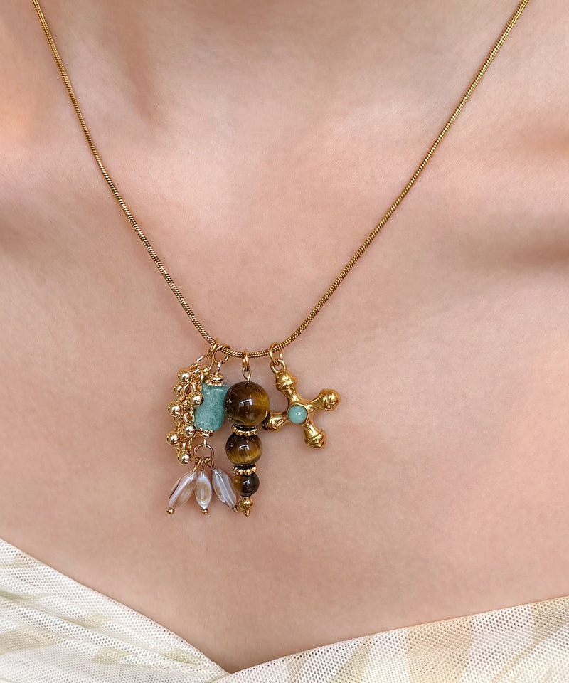 Gold Tiger's Eye Cross Gold Plated Pendant Necklace