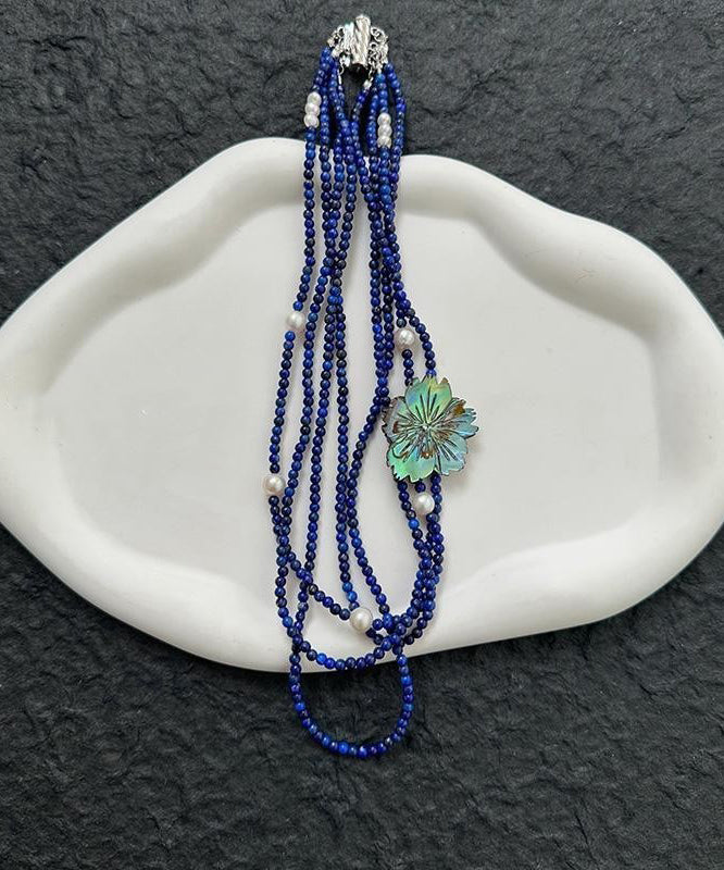 Blue Alloy Pearl Beading Layered Gratuated Bead Necklace