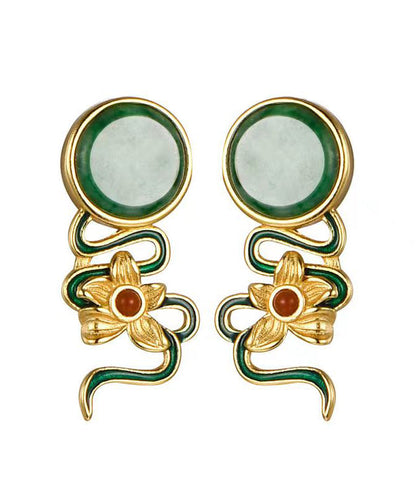 Green Jade Silver Stud Earrings