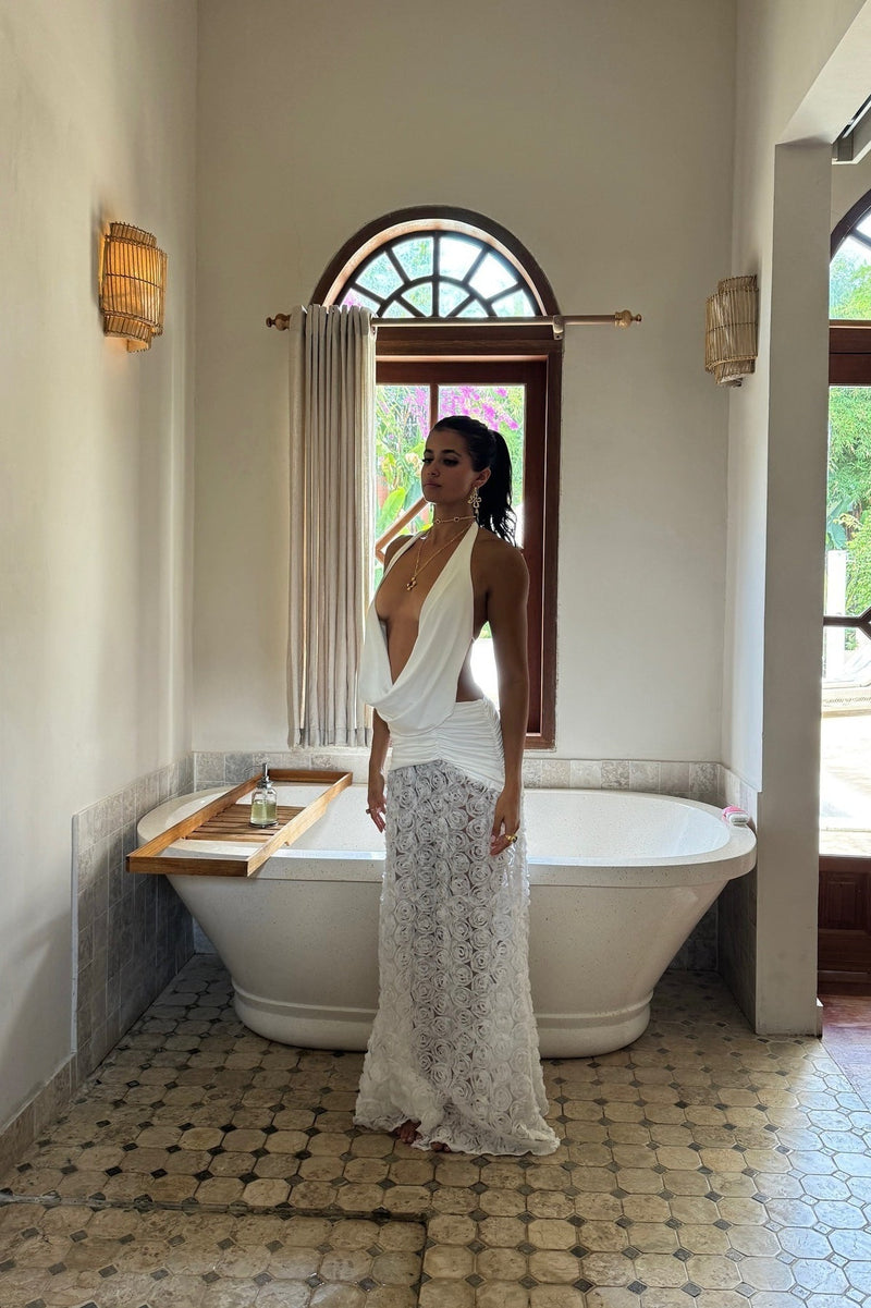 3d Ruched Backless Maxi Dress