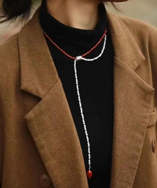 Colorblock Agate Beading Bilayer Sweater Necklace