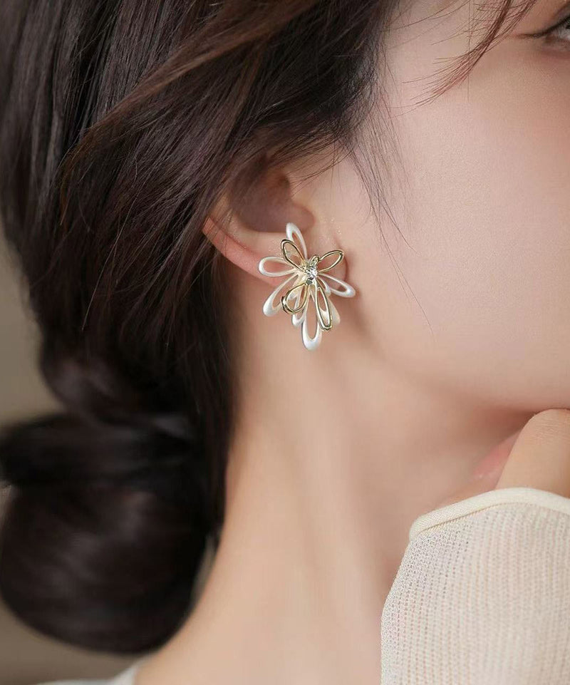 Unique Colorblock Copper Overgild Hollow Out Fireworks Stud Earrings