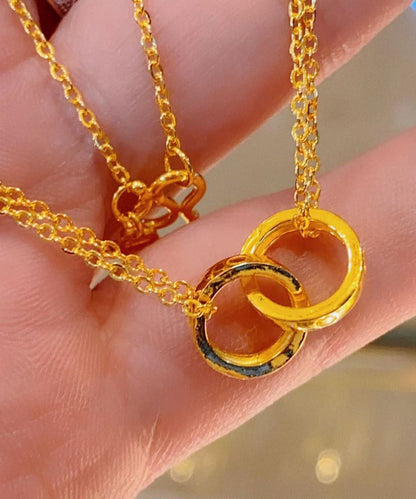 Gold Sterling Silver Alloy Double Ring Lariat Necklace