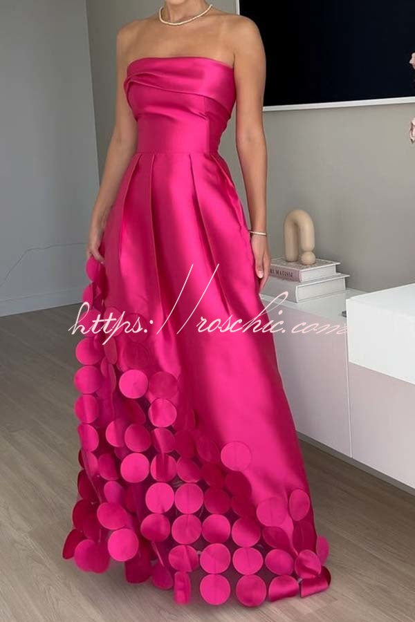 Luxurious Poise Satin Spliced Mesh Polka-dot Fabric Off Shoulder Formal Maxi Dress