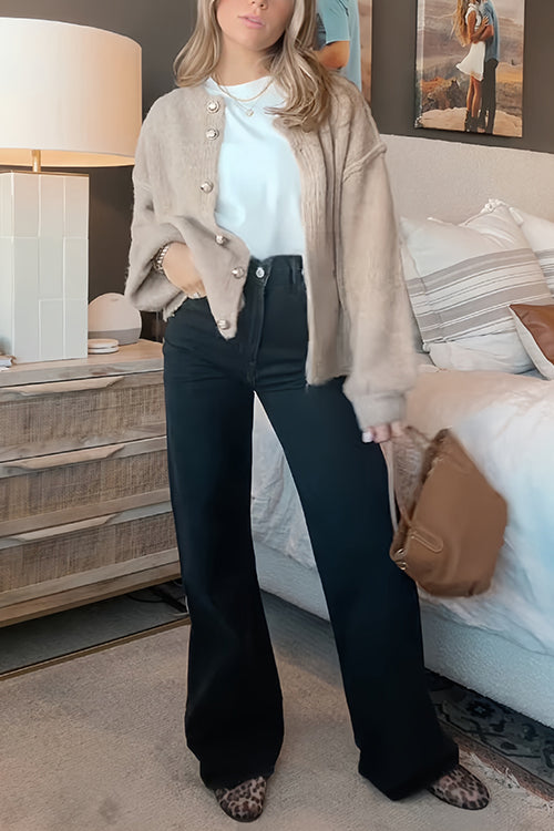 Drop Shoulder Button Up Slouchy Sweater Cardigan