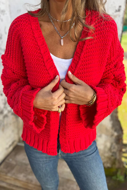 Knit Color V-neck Long-sleeved Cardigan