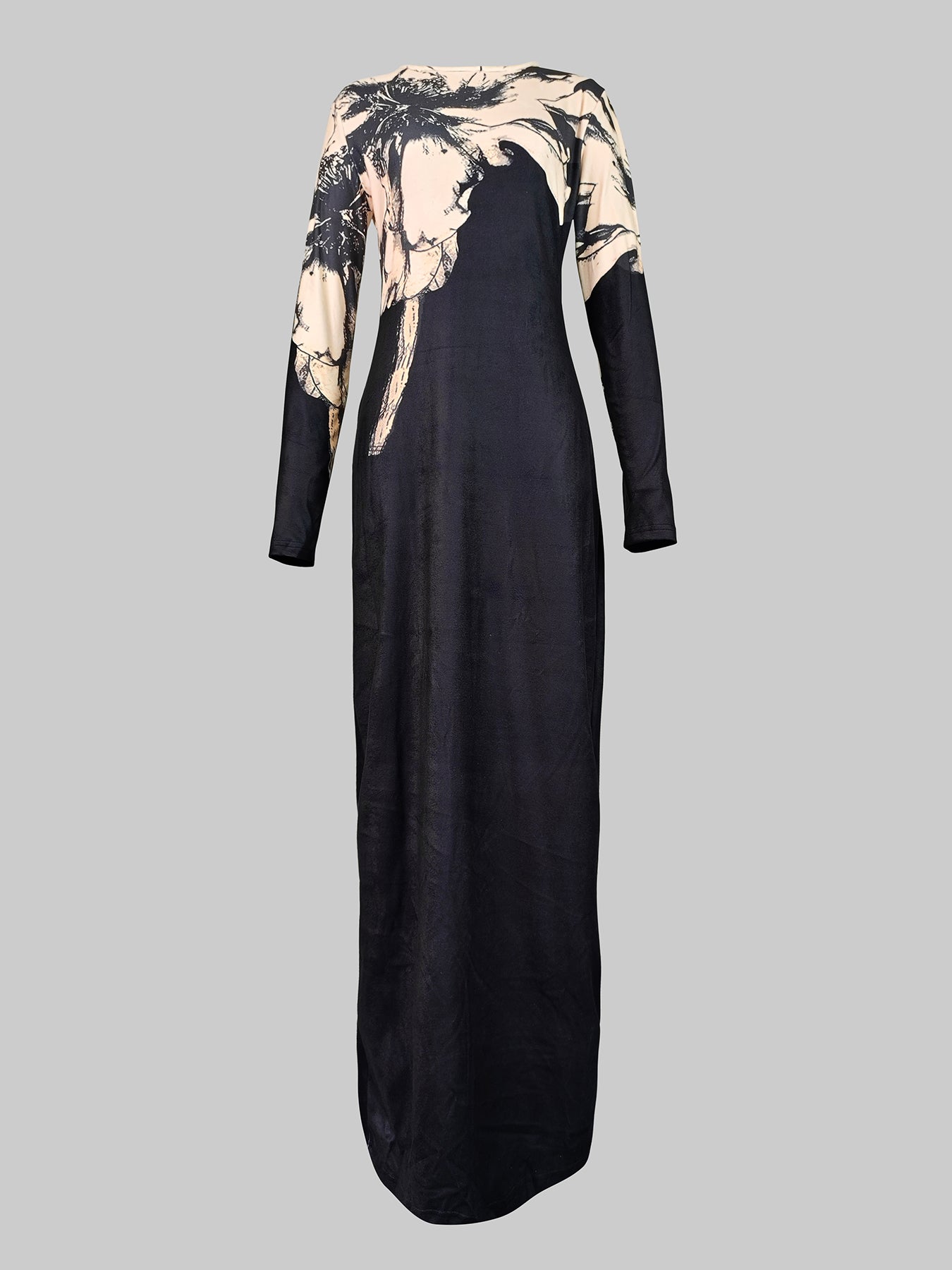 Bodycon Long Sleeves Printed Boat Neck Maxi Dresses