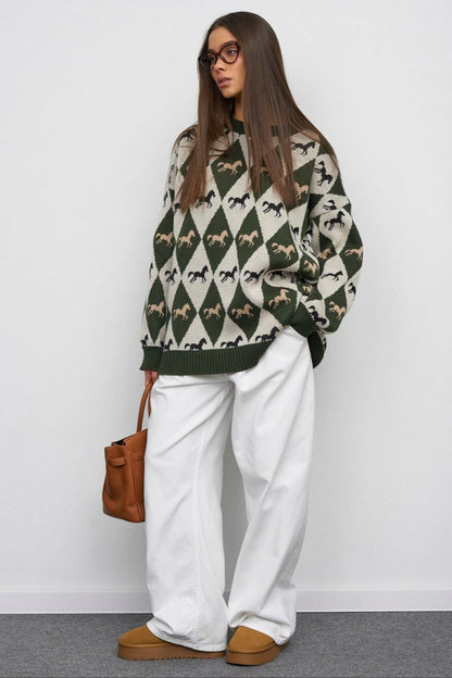 Long Sleeve Colorblock Knit Sweater