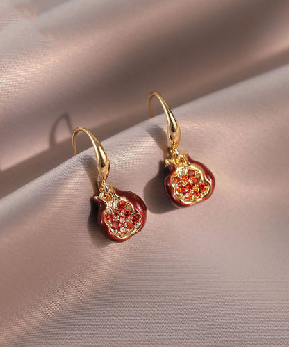 Mulberry Copper Alloy Zircon Drip Glaze Pomegranate Hoop Earrings