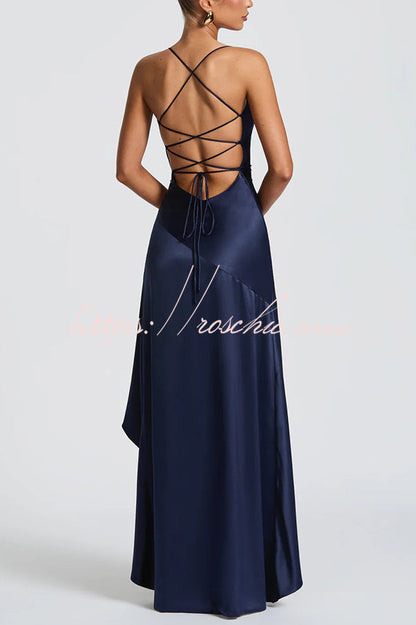 Color Backless Lace-up Irregular Ruffled Maxi Dress