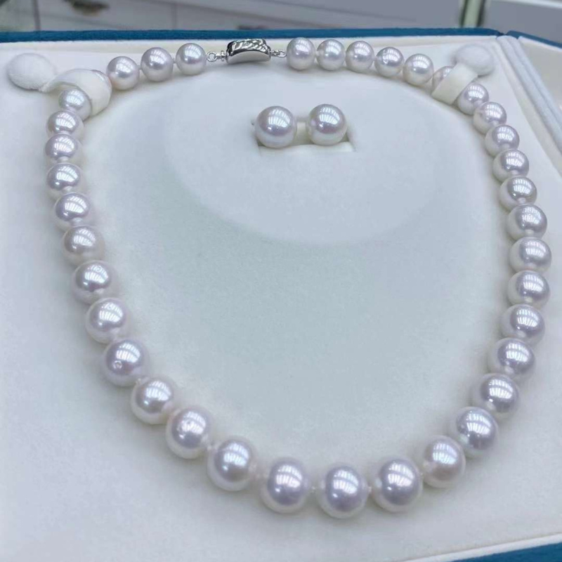 9.5-12mm Classic Aaa Grade Freshwater Pearl Necklace & Earrings