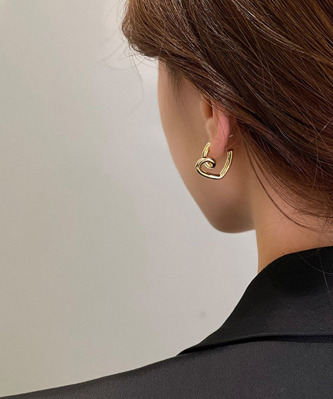 Gold Alloy Love Hoop Earrings