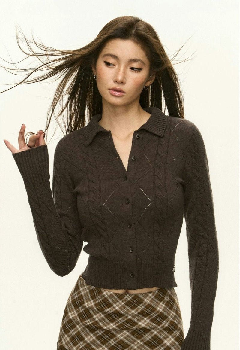 Diamond Knit Collared Cardigan