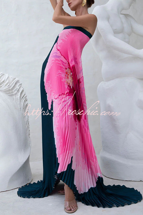 All About Her Pleated Print Off Shoulder A-line Maxi Dress