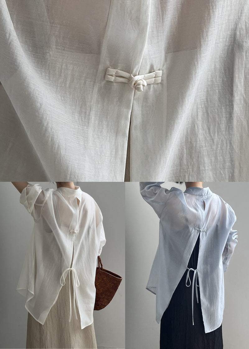 Open Up Pan Peter Spring Blouses Silk Lace Side Collar Blue