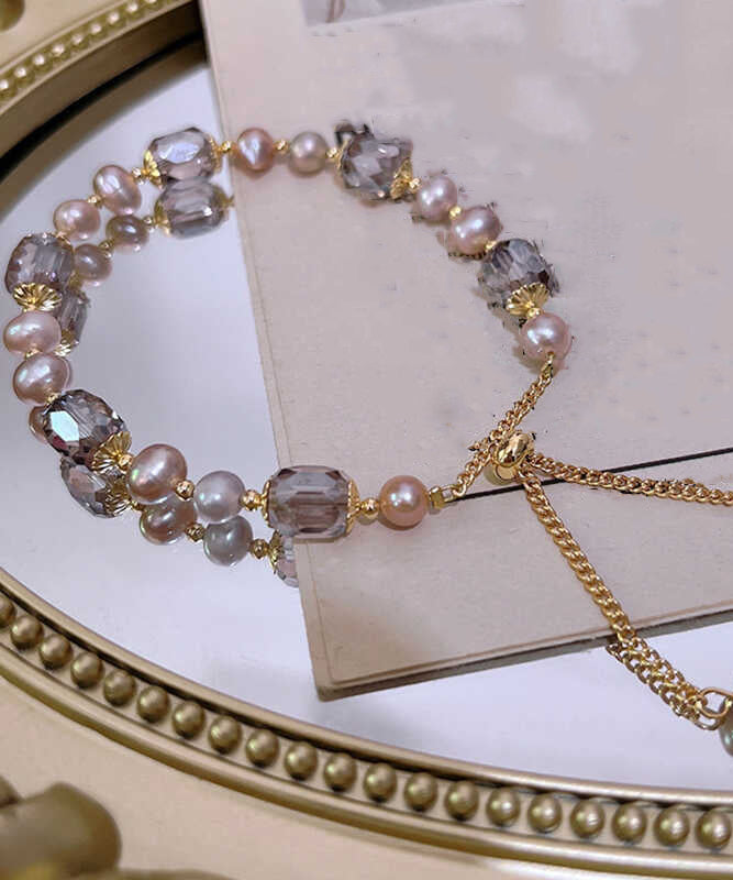 Gold Sterling Silver Overgild Pearl Crystal Tassel Charm Bracelet