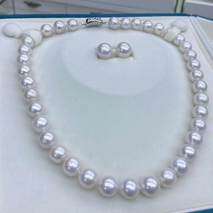9.5-12mm Classic Aaa Grade Freshwater Pearl Necklace & Earrings