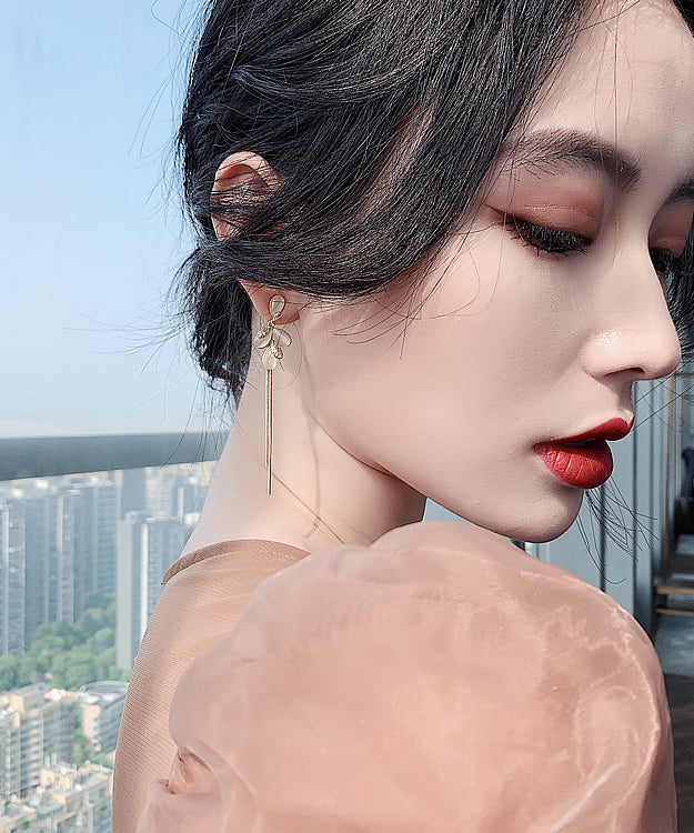 Gold Sterling Silver Alloy Cat's Eye Tassel Drop Earrings