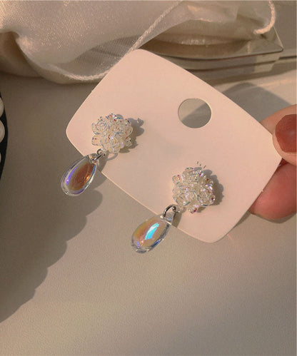 White Sterling Silver Alloy Crystal Water Drop Drop Earrings