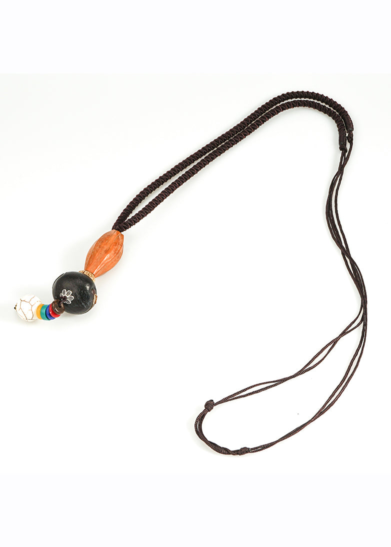 Colorblock Hand Knitting Agate Walnut Wenge Bodhi Pendant Necklace