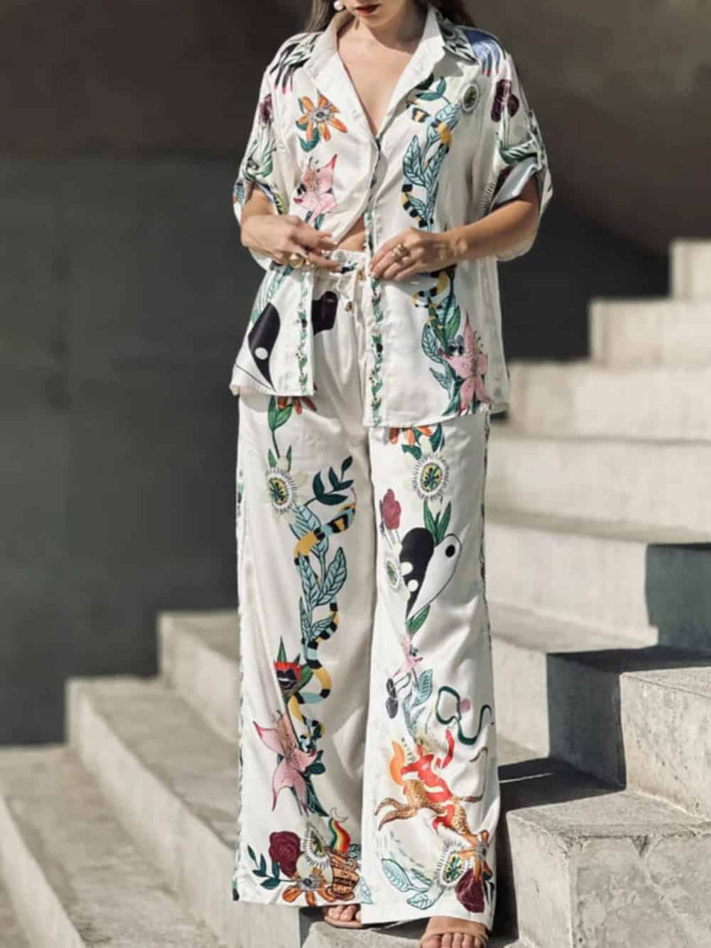 Satin Oversized Blouse With Sophisticated Print