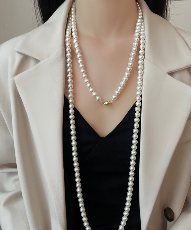 White Alloy Pearl Beading Gratuated Bead Necklace