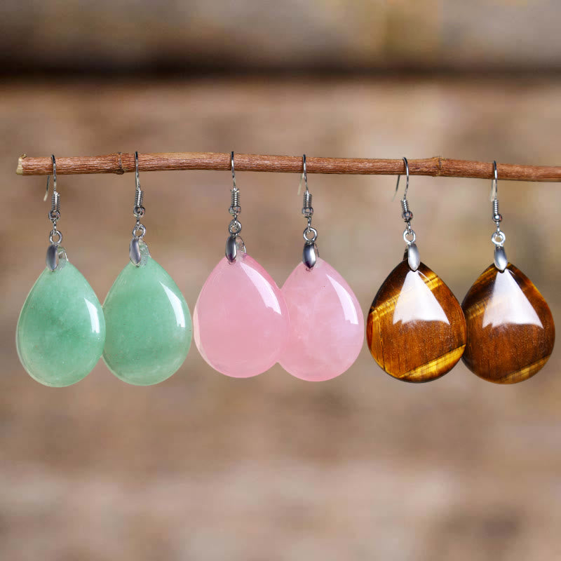 Green Aventurine Healing Drop Earrings With Pink Crystal & Tiger Eye