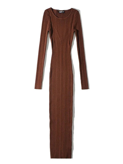 Autumn Slim Long Dress Female Knitwear Slim High Waist Patchwork Long Sleeve Party Dress Knit Dress