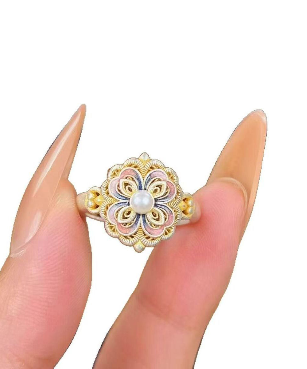 New Rainbow Alloy Enamel Pearl Rings