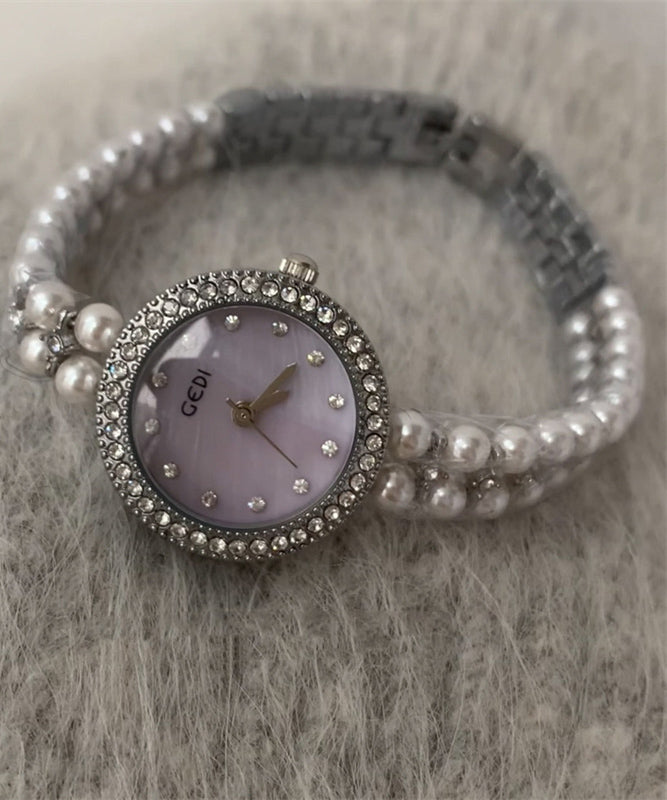 Purple Stainless Steel Zircon Tempered Glass Watches