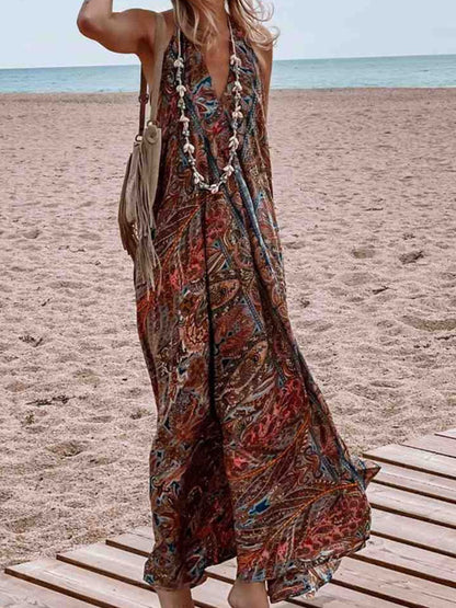 Printed V Neck Maxi Dress