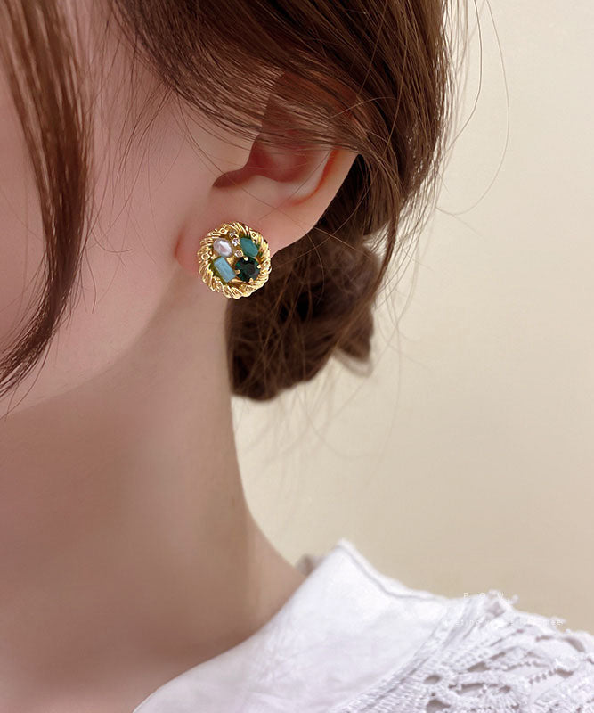 Novelty Gold Sterling Silver Overgild Zircon Pearl Stud Earrings