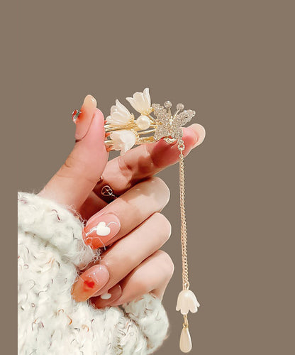 Gold Copper Alloy Zircon Ringflower Tassel Hairpin