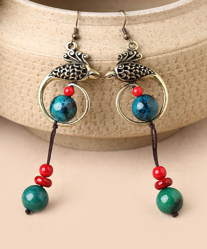 Turquoise Handmade Tassel Metal Drop Earrings