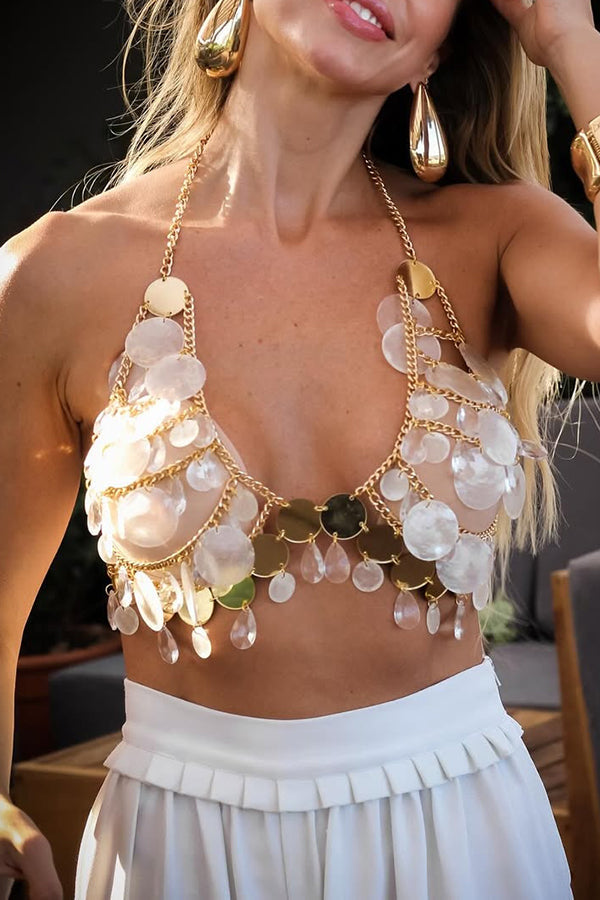 Sequined Halter Neck Chest Chain Necklace