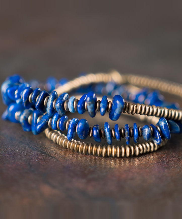 Original Design Lapis Lazuli Asymmetrical Design Copper Charm Bracelet
