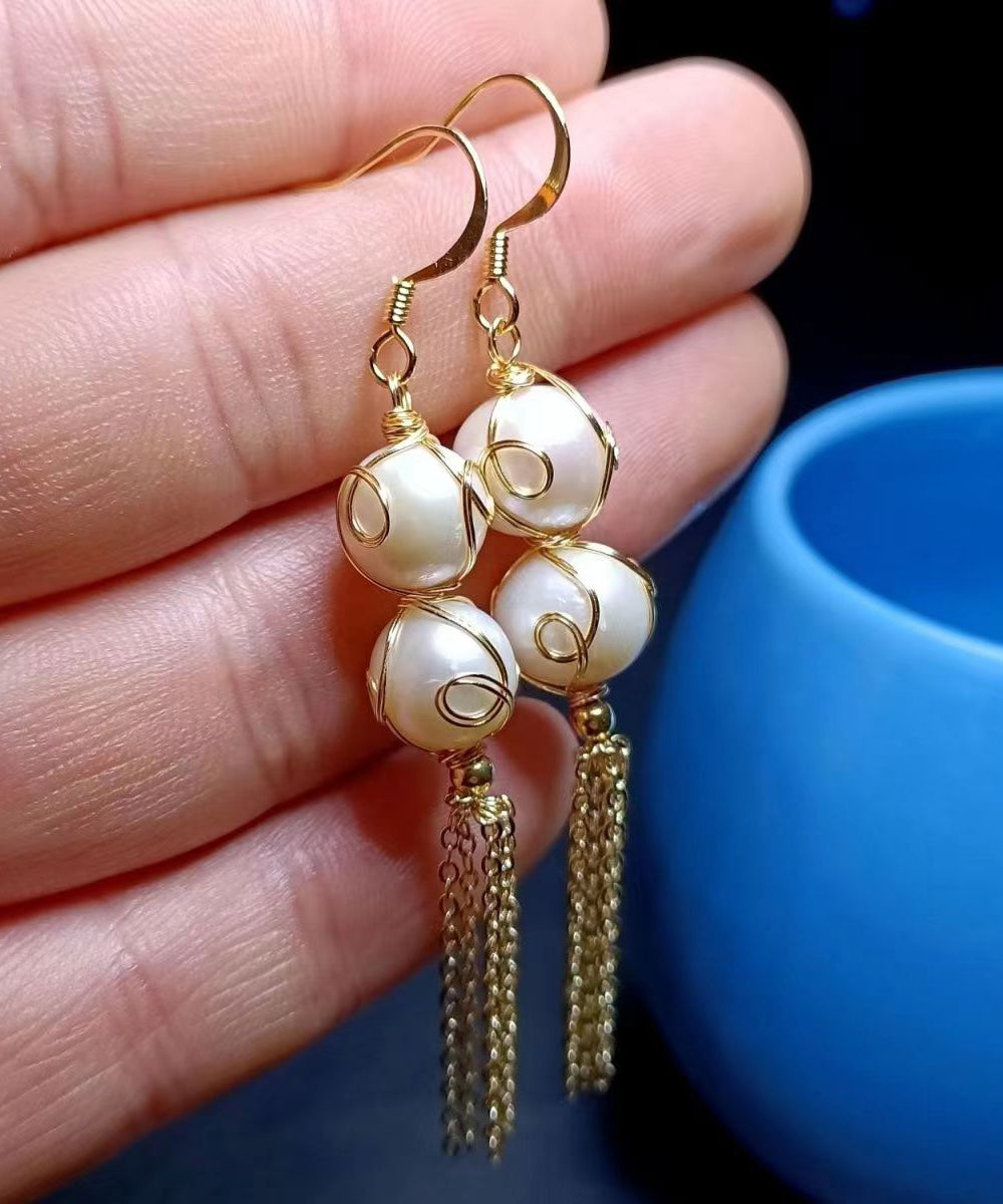 Pearl Tassel 14k Gold Drop Earrings
