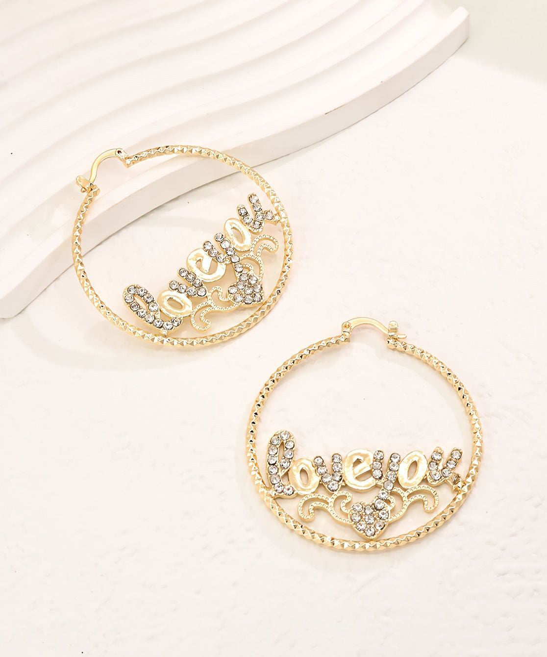 Gold Ally Zircon Graphic Hoop Earrings