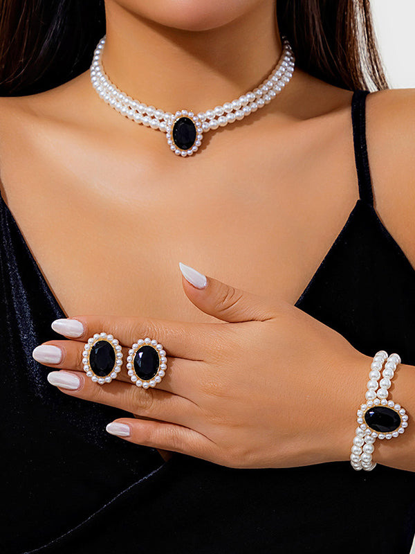 Geometric Layered Rhine Stones Bracelet Accessories + Earrings Accessories + Necklaces Accessories