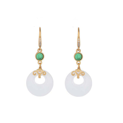 Fengshui White Jade Blessing Drop Earrings