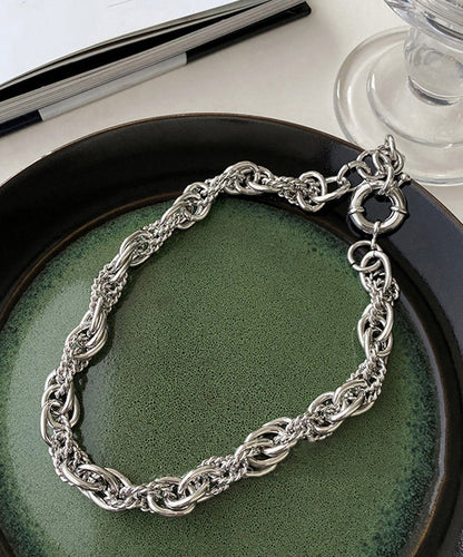 Boutique Silk Metal Chain Lariat Necklace