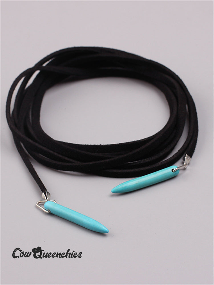 Western Turquoise Pendant Leather Necklace