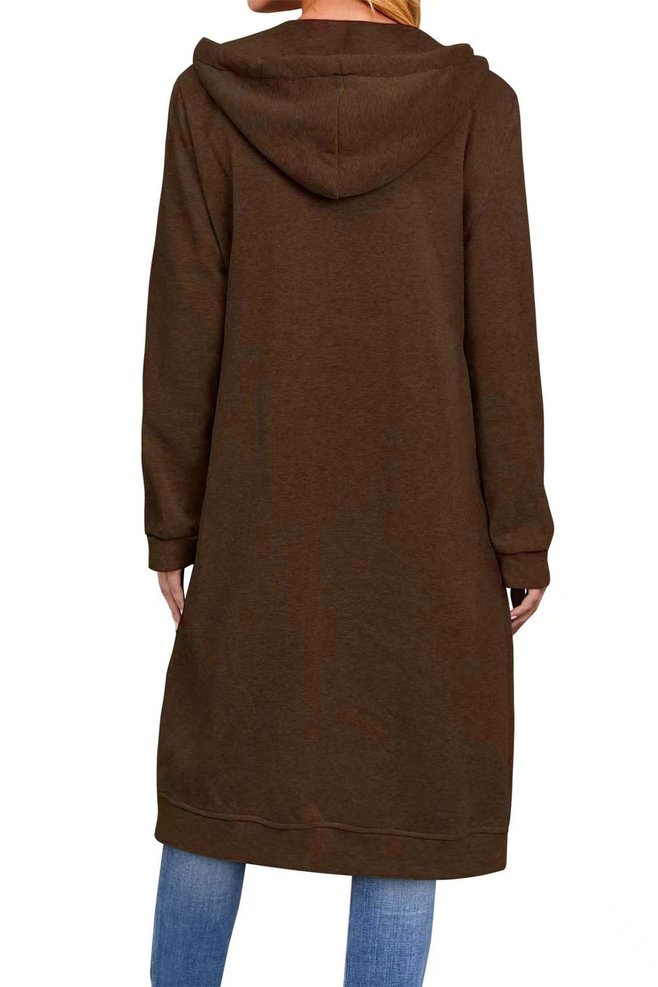 Zip Up Drawstring Hooded Long Cardigan