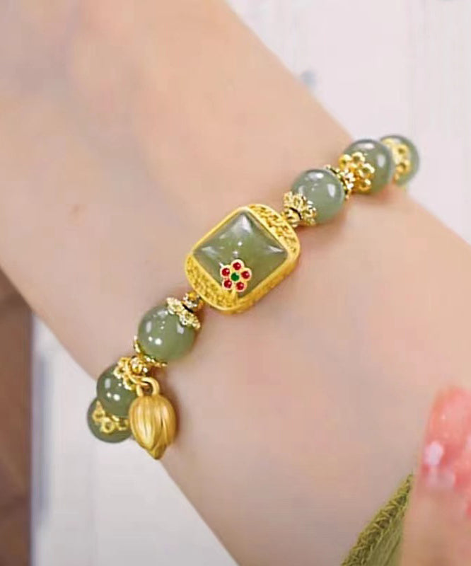 Green Sterling Silver Overgild Lotus Beading Charm Bracelet
