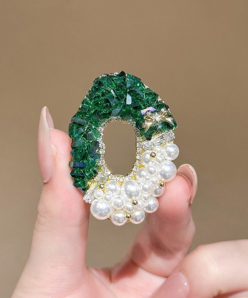 Green Copper Zircon Crystal Pearl Brooches