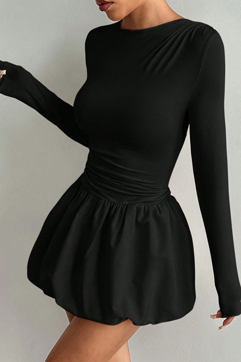 Fitted Stretchy Long Sleeve Tiered Mini Dress