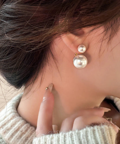 Gold Copper Alloy Pearl Hoop Earrings