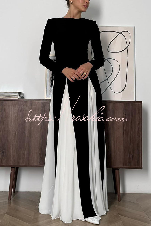 Getting Glam and Panelled Tulle Long Sleeve A-line Maxi Dress
