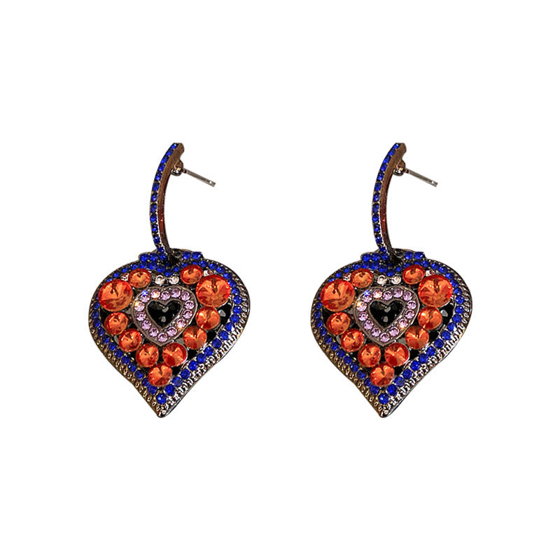 Colorblock Alloy Zircon Love Hollow Out Drop Earrings