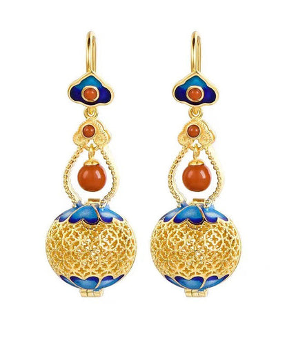 Retro Gold Sterling Silver Overgild Gourd Drop Earrings